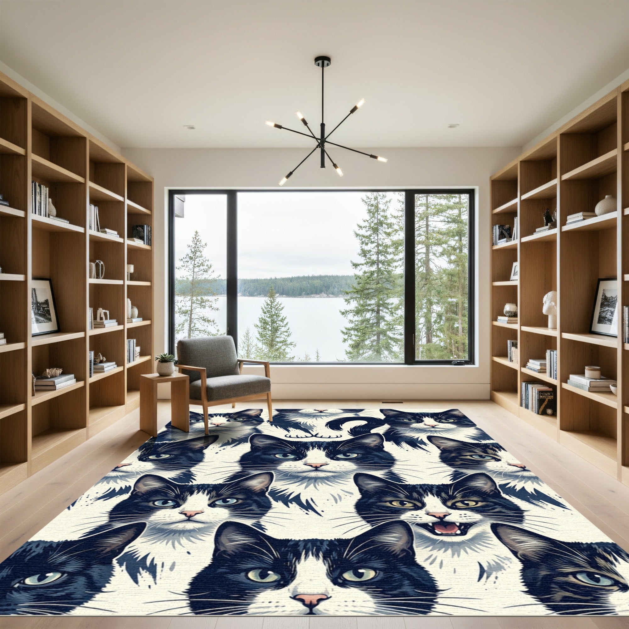 Monochrome Black and White Cat Portrait Rug