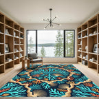 Blue Orange Coral Sea Mandala Rug