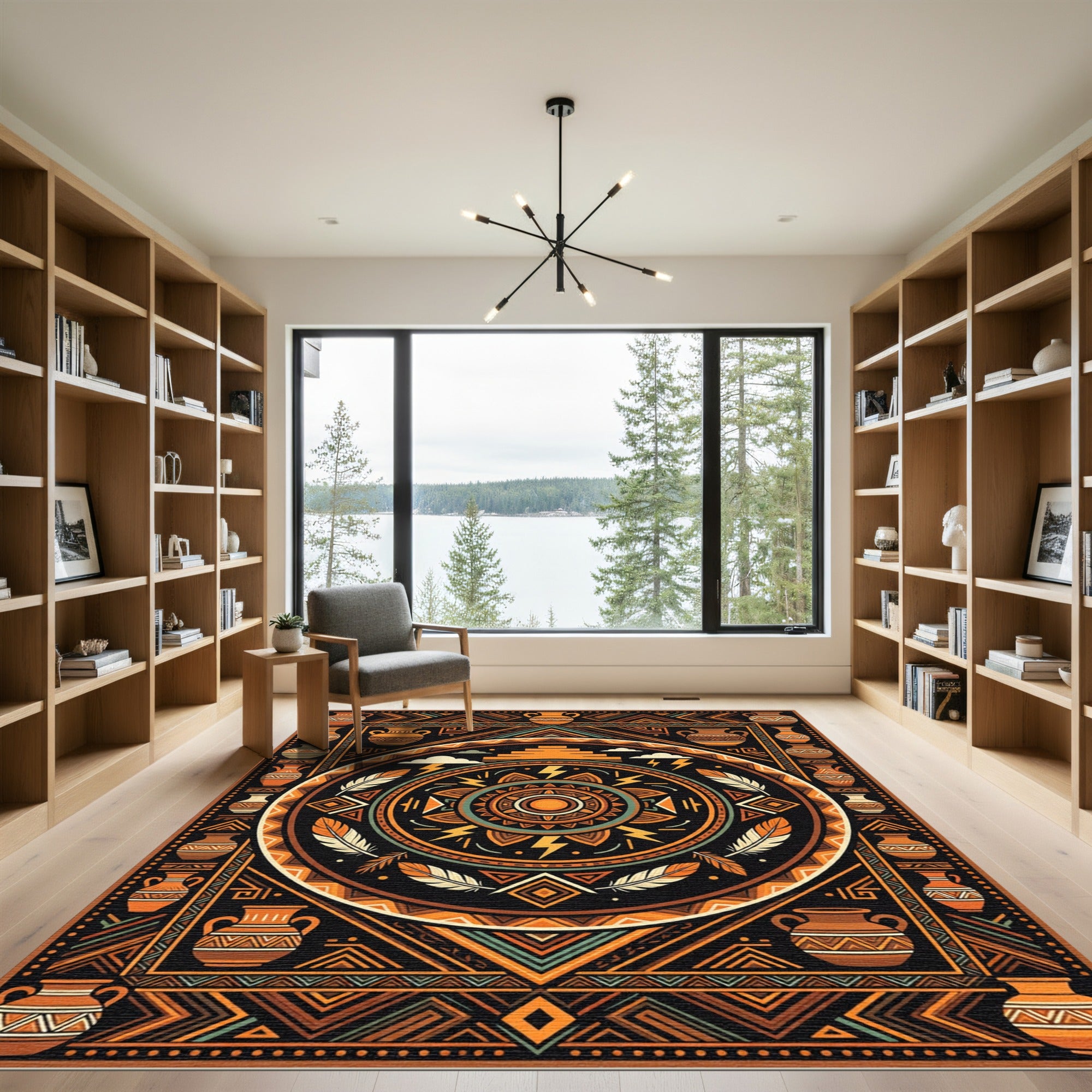 Earthy Tribal Aztec Sun Gold Rug