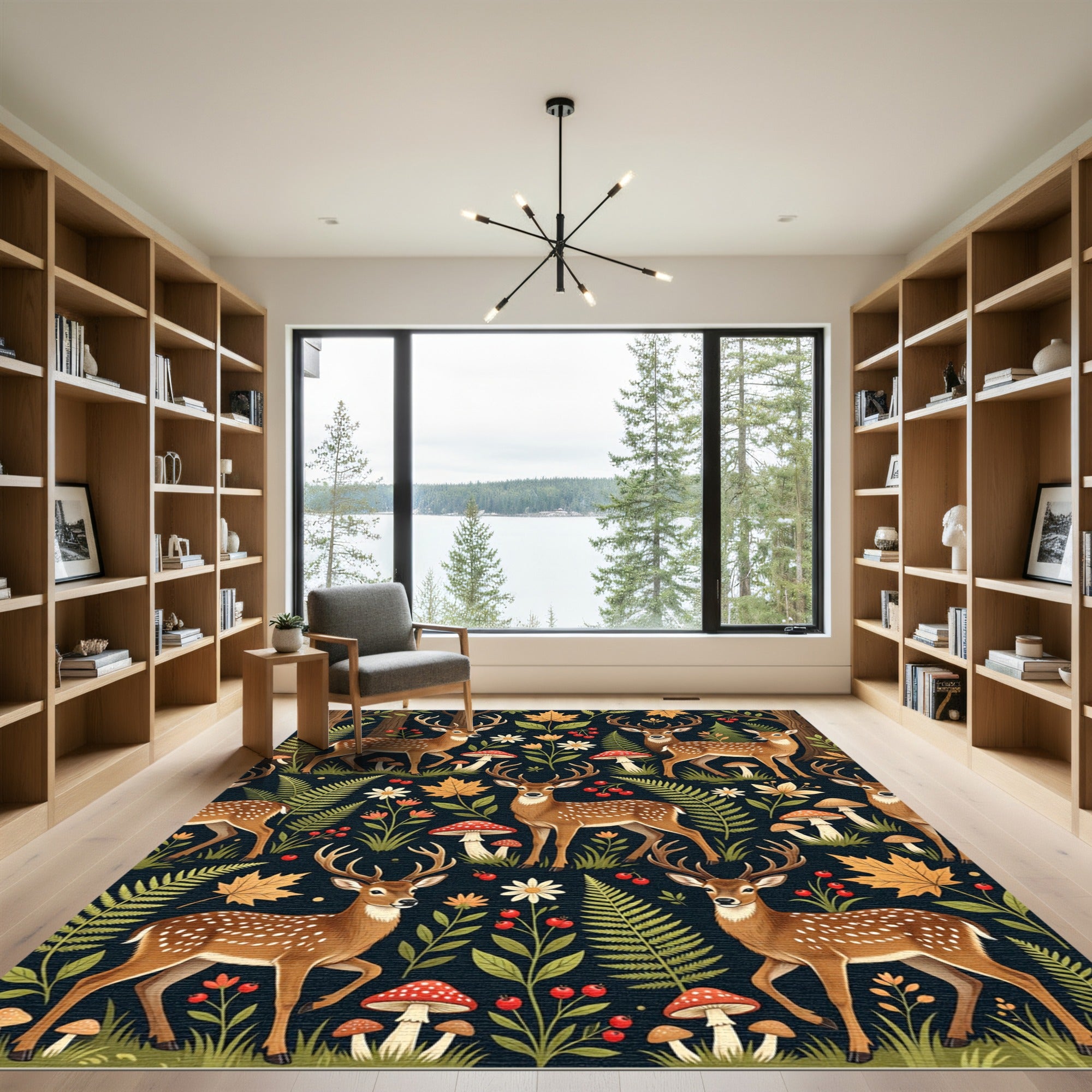 Whimsical Forest Deer Botanical Woodland Rug