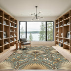 Green Gold Tropical Palm Foliage Rug