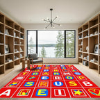 Playful Alphabet Animals Colorful Grid Rug