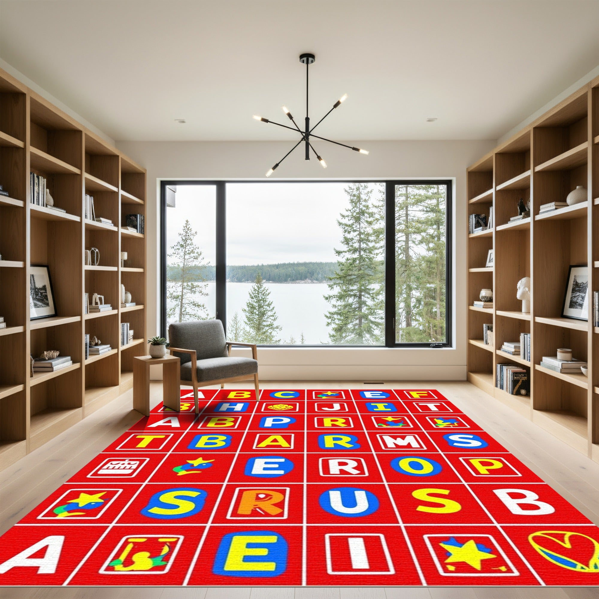 Playful Alphabet Animals Colorful Grid Rug