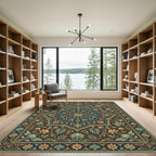 Intricate Sepia Teal Botanical Art Rug