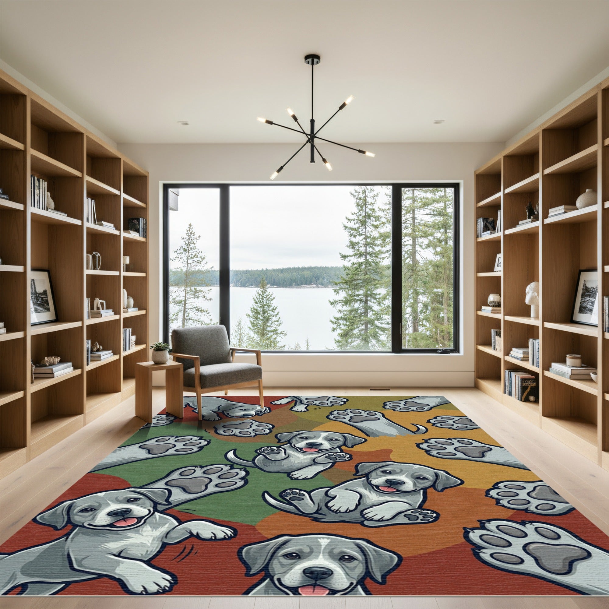 Playful Gray Puppy Paw Print Earthy Rug