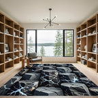Dark Gray Cracked Hexagonal Columns Rug