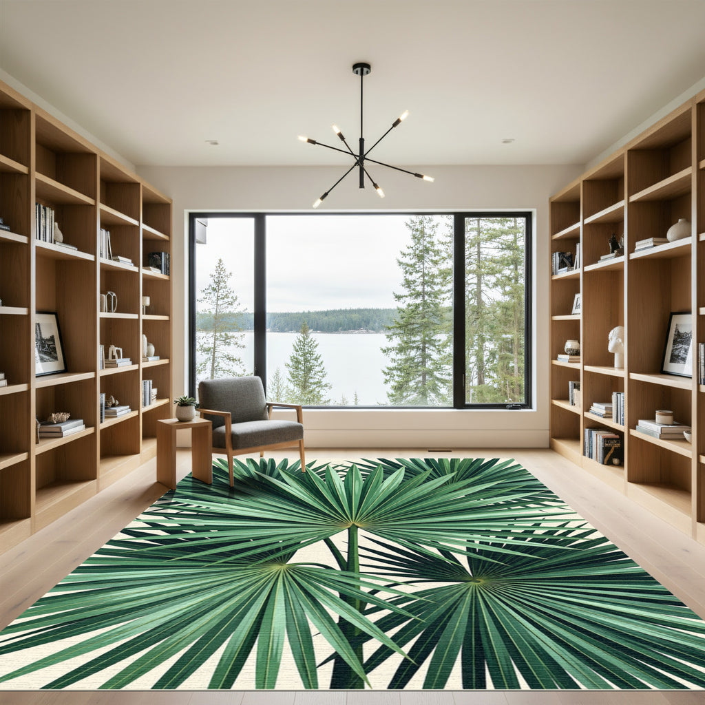 Lush Green Tropical Palm Fronds Rug
