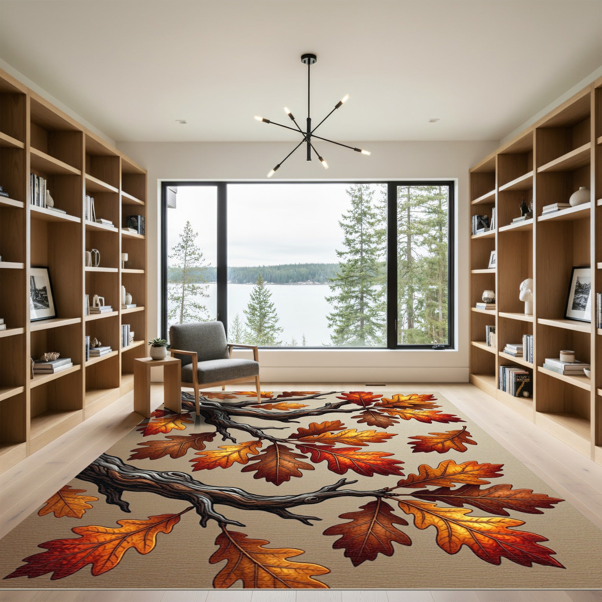 Autumnal Golden Oak Foliage Branches Rug