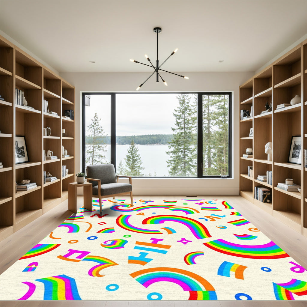 Vibrant Rainbow Arch Shapes Accents Rug