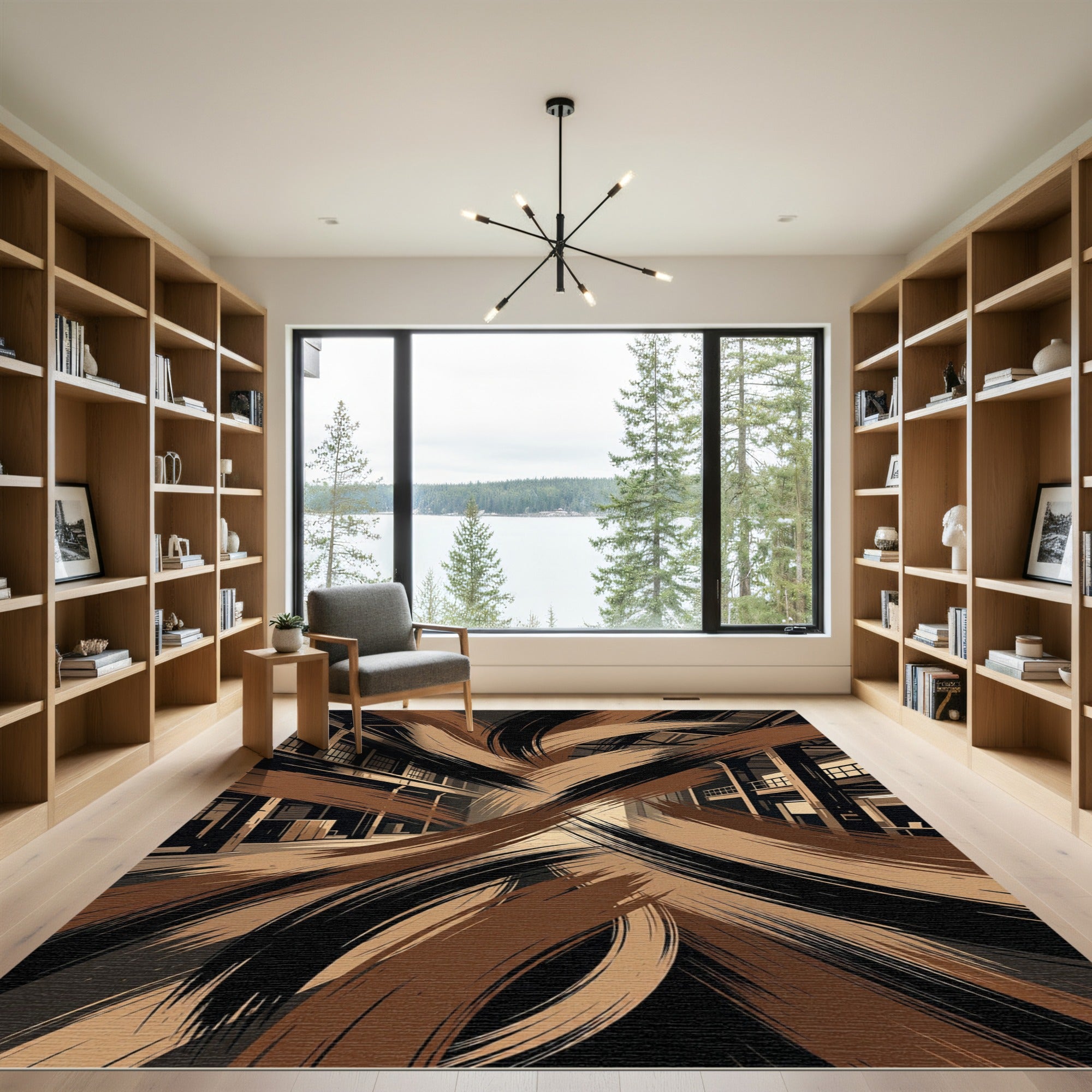 Abstract Bronze Swirl Industrial Area Rug