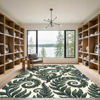 Dark Green Leafy Swirl Composition Rug