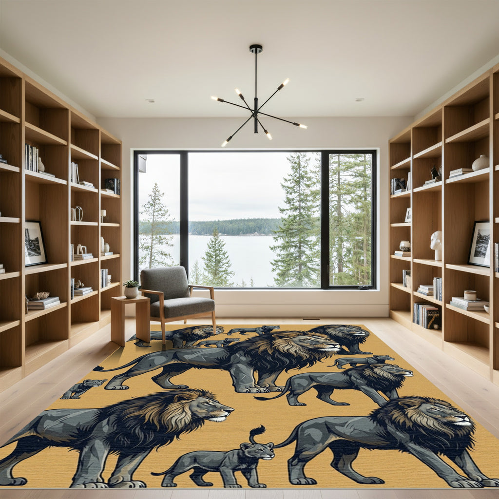 Majestic Gray Lion Pride Ochre Rug