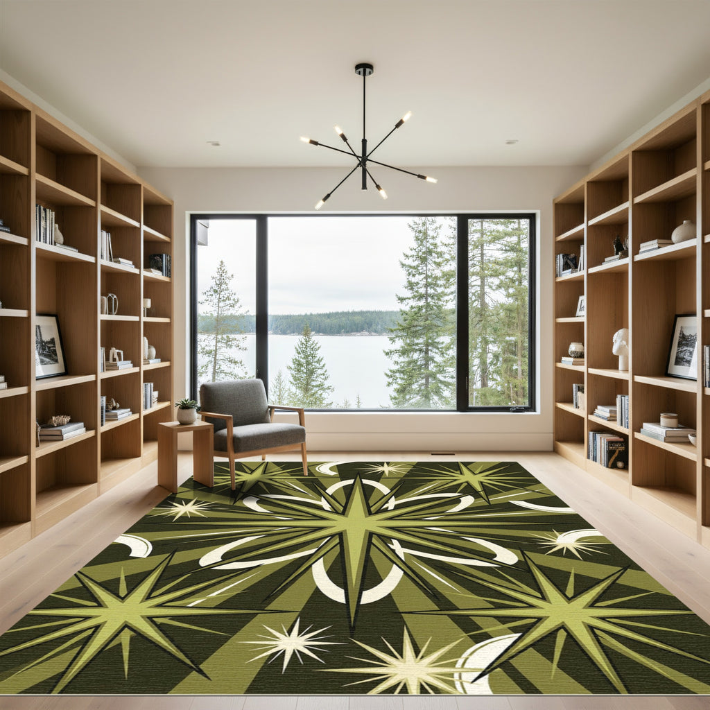 Olive Starburst Geometric Midcentury Art Rug