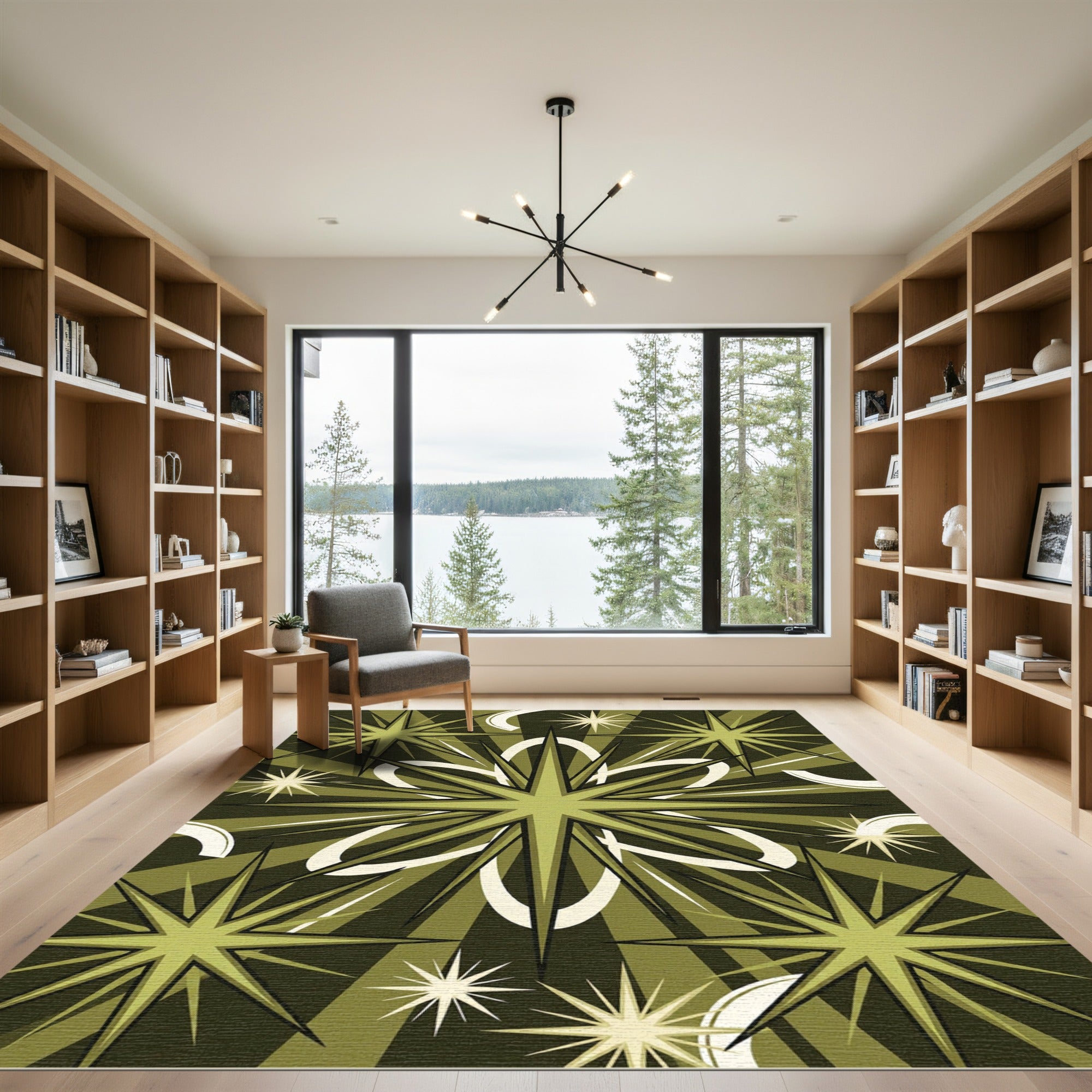 Olive Starburst Geometric Midcentury Art Rug