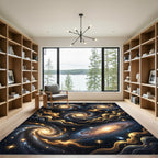 Golden Celestial Galaxy Swirls Rug