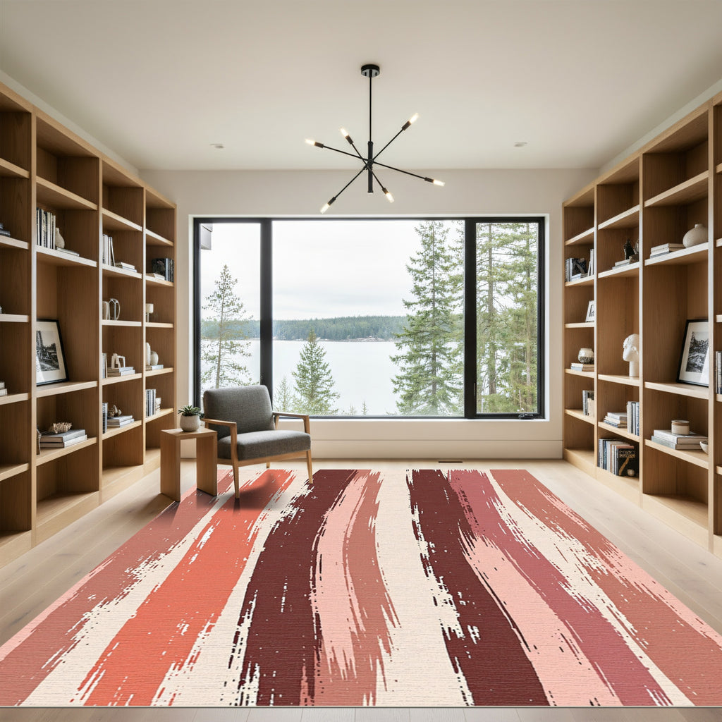 Earthy Tone Brush Stroke Lines Rug