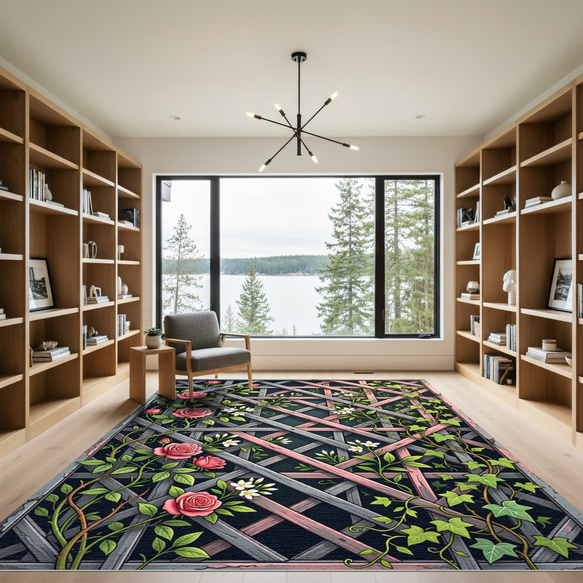 Pink Rose Climbing Lattice Garden Rug