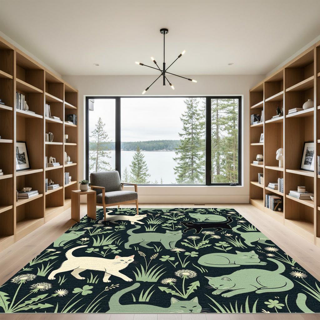 Playful Cream Gray Black Cats Meadow Rug