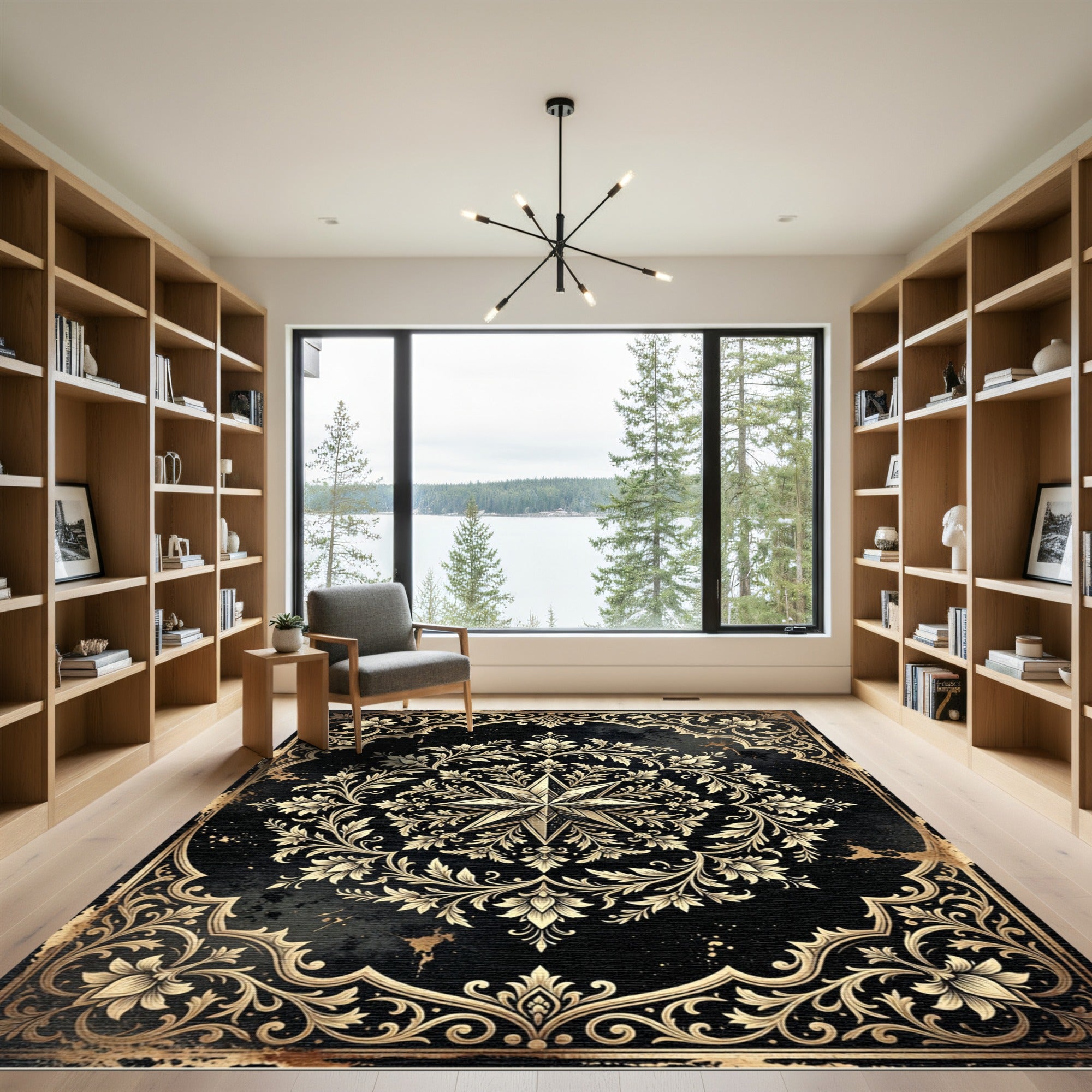 Gilded Celestial Star Floral Medallion Rug