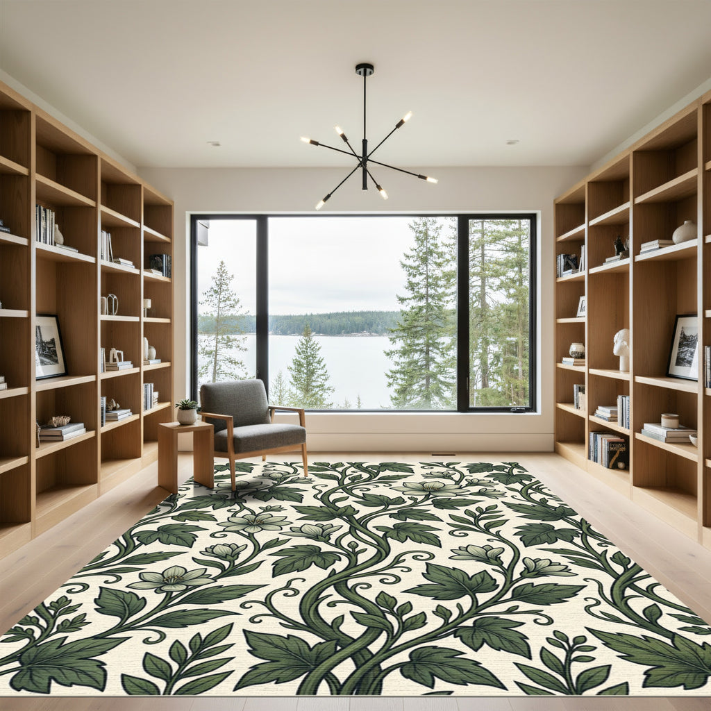 Vintage Botanical Green Floral Vine Rug