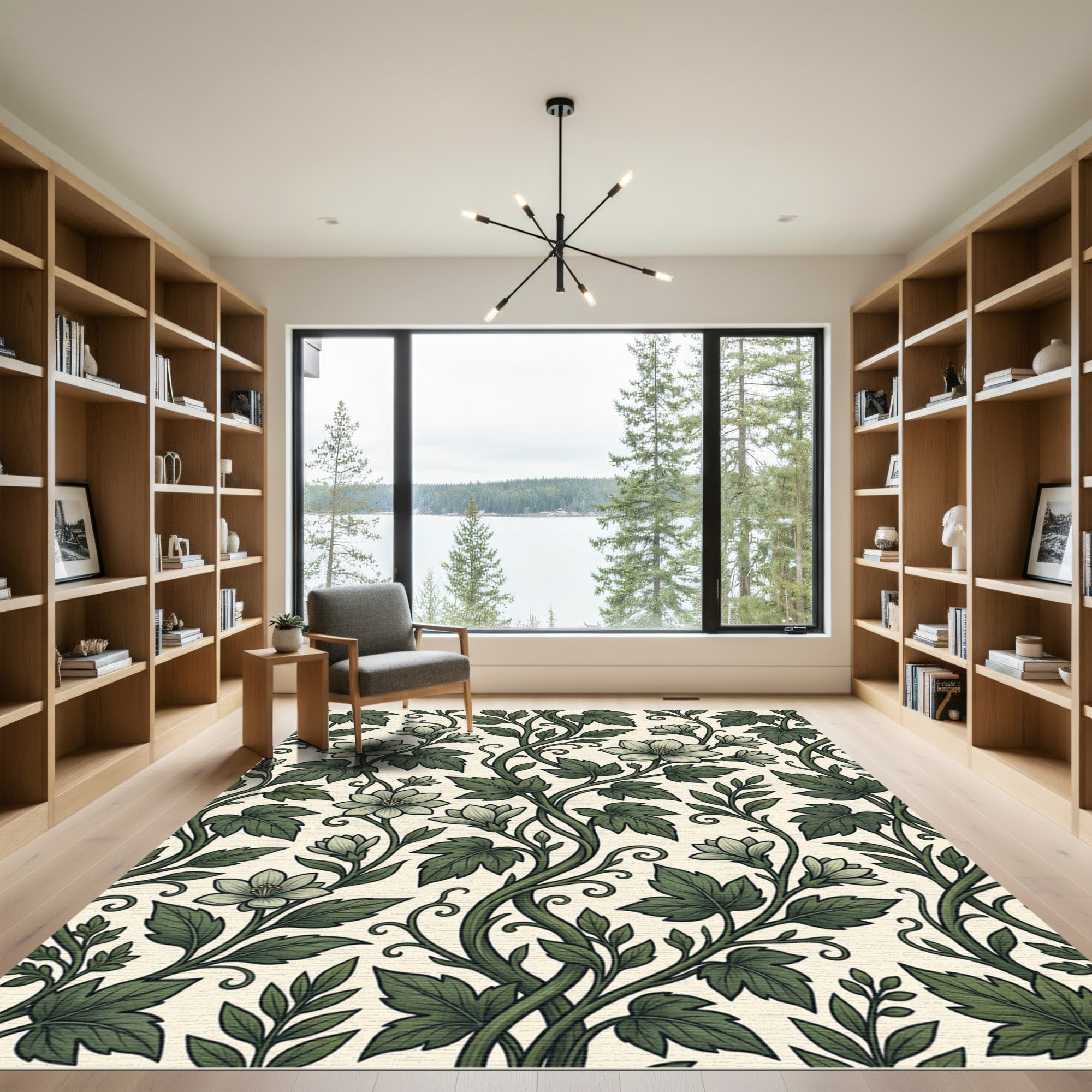 Vintage Botanical Green Floral Vine Rug