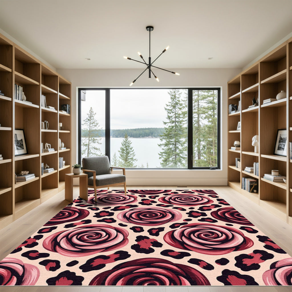 Crimson Rose Leopard Print Rug