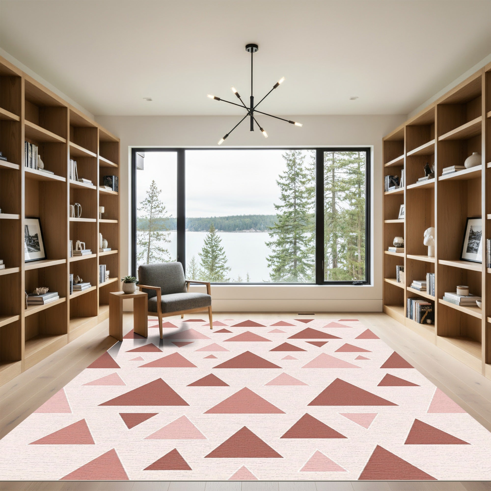 Terracotta Pink Geometric Triangles Rug