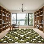 Olive Green Geometric Lattice Grid Rug