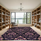 Elegant Damask Floral Mauve Black Wallpaper Rug