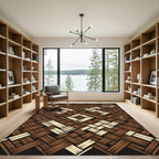 Brown Beige Woven Stripe Medallion Rug