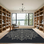 Monochrome Paisley Mandala Circular Art Rug