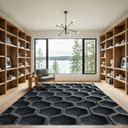 Metallic Charcoal Geometric Hexagon Texture Rug