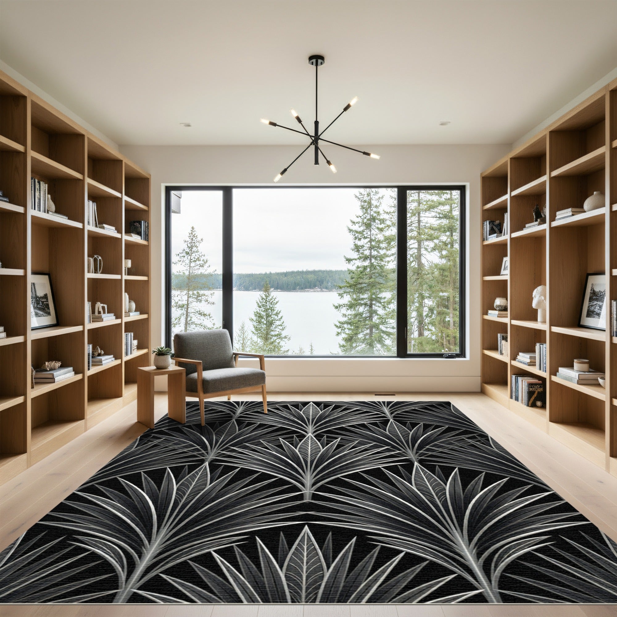 Art Deco Silver Fan Leaf Rug