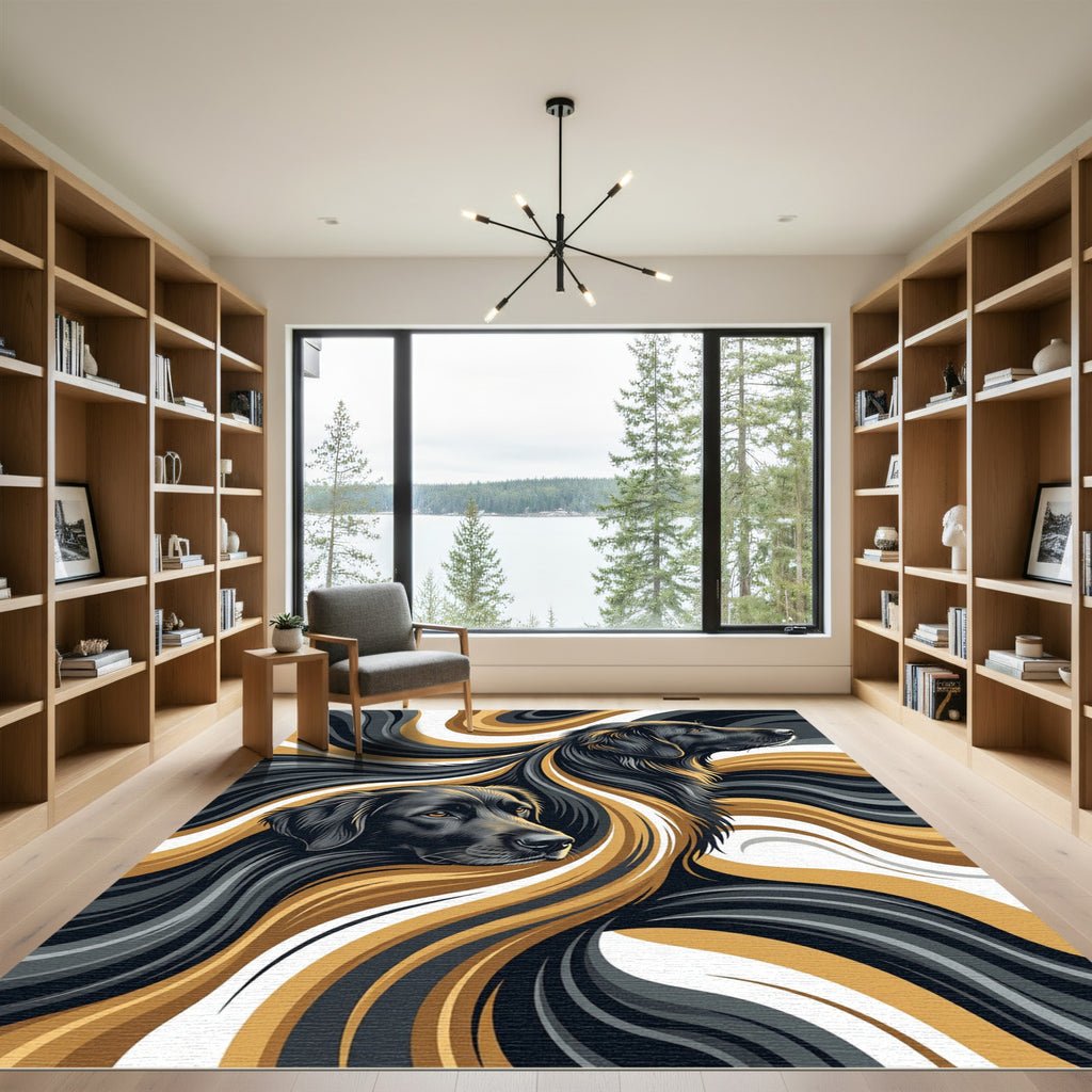 Ethereal Black and Golden Swirl Animal Portrait Rug