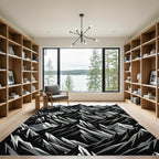 Dramatic Black White Jagged Peaks Rug