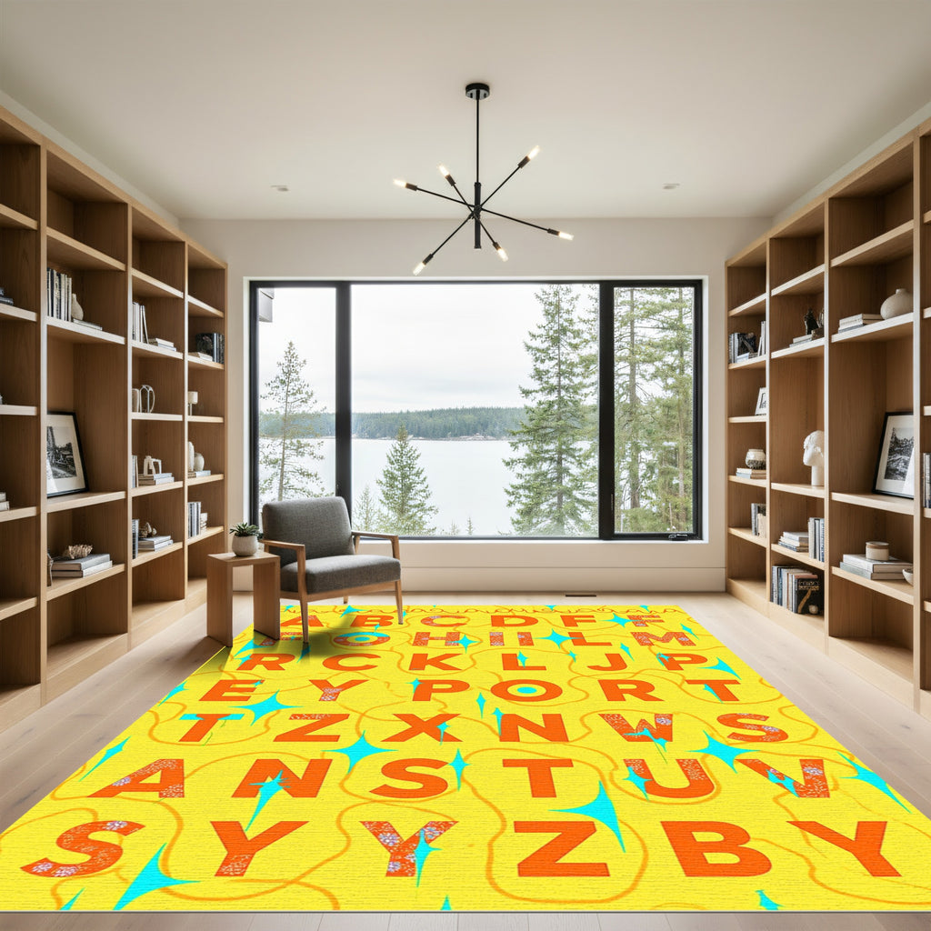 Orange Alphabet Geometric Floral Stars Rug