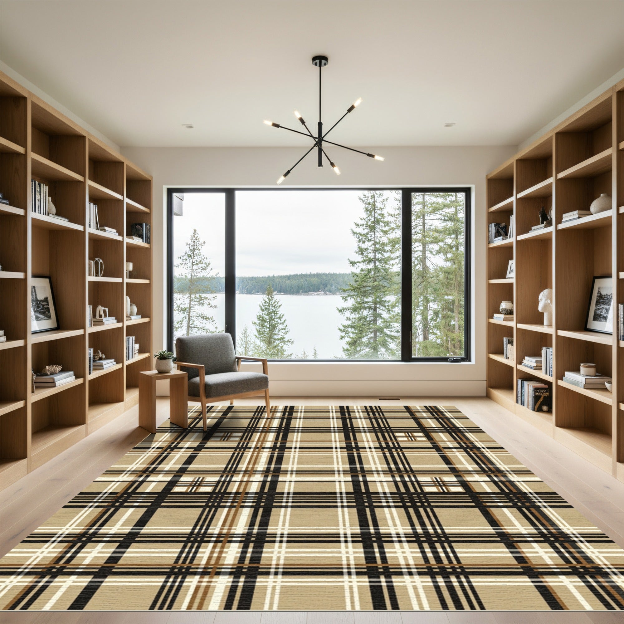 Classic Tan and Black Plaid Rug