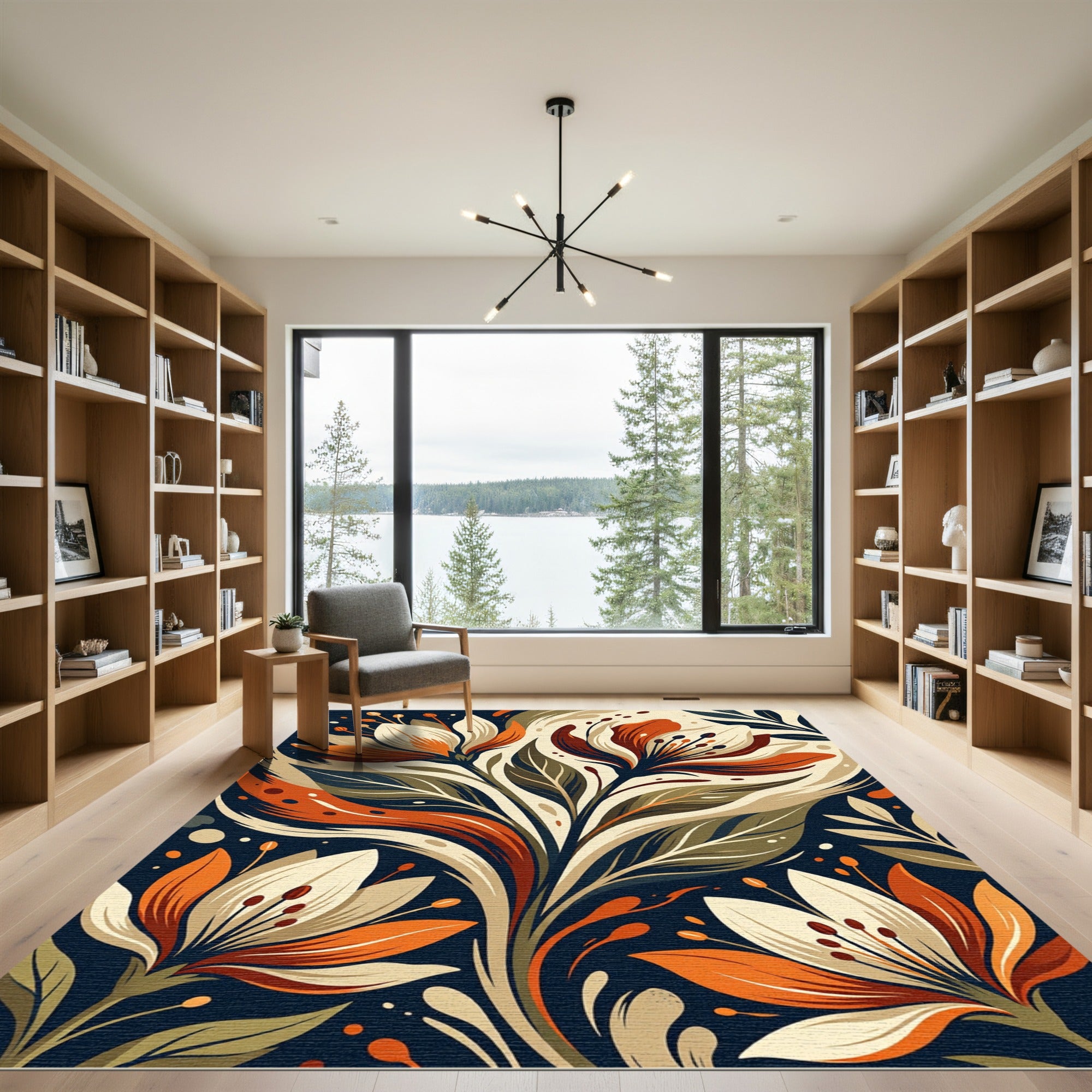 Art Nouveau Burnt Orange Floral Meadow Rug