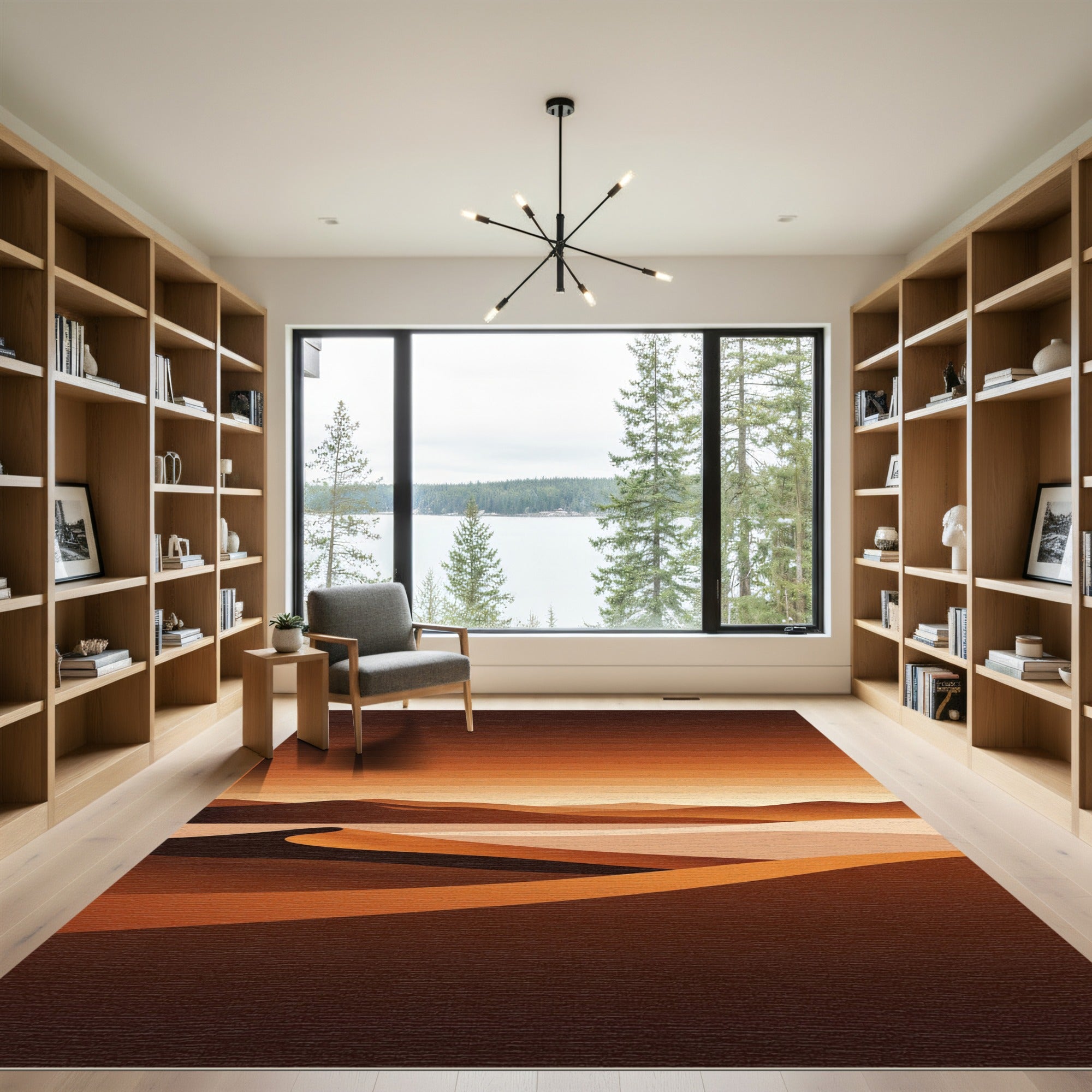 Minimalist Amber Desert Horizon Landscape Rug