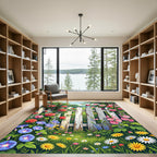 Enchanted Garden Floral White Fence Rug