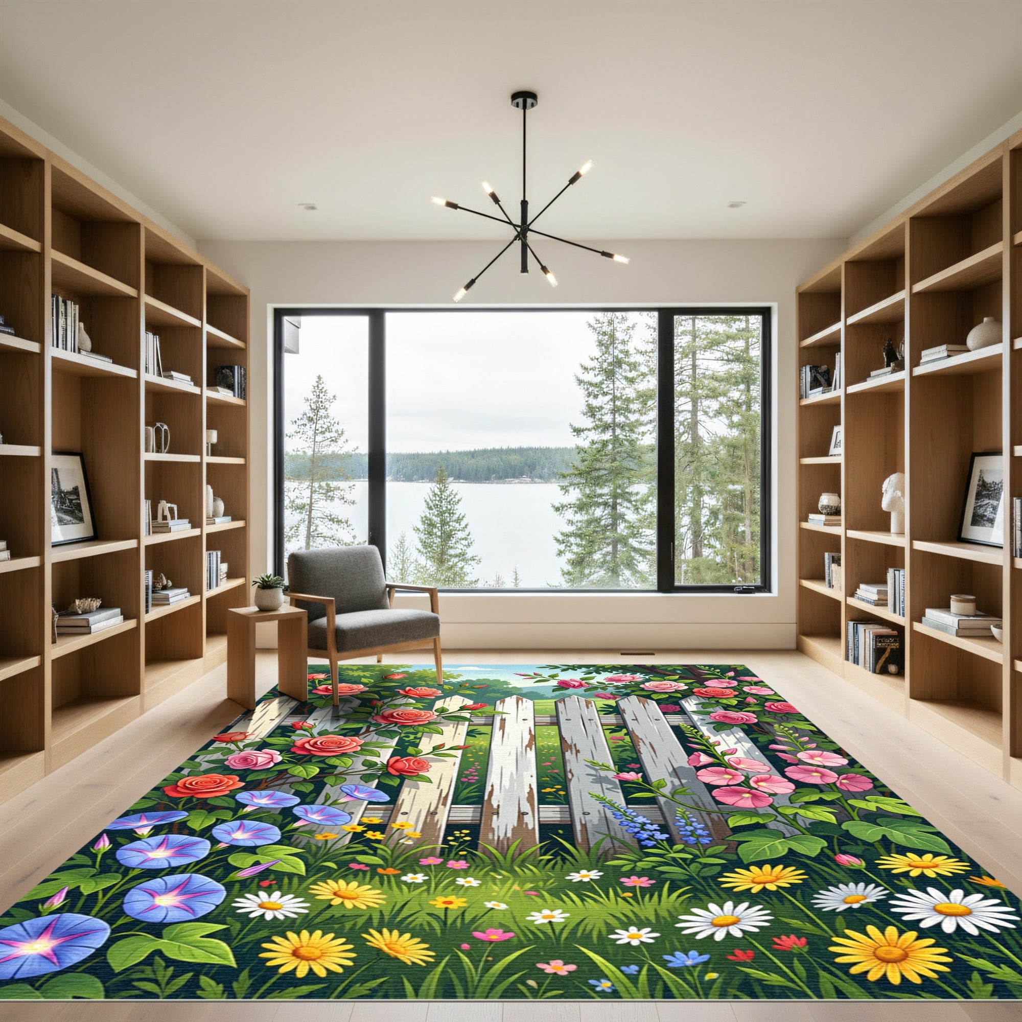 Enchanted Garden Floral White Fence Rug
