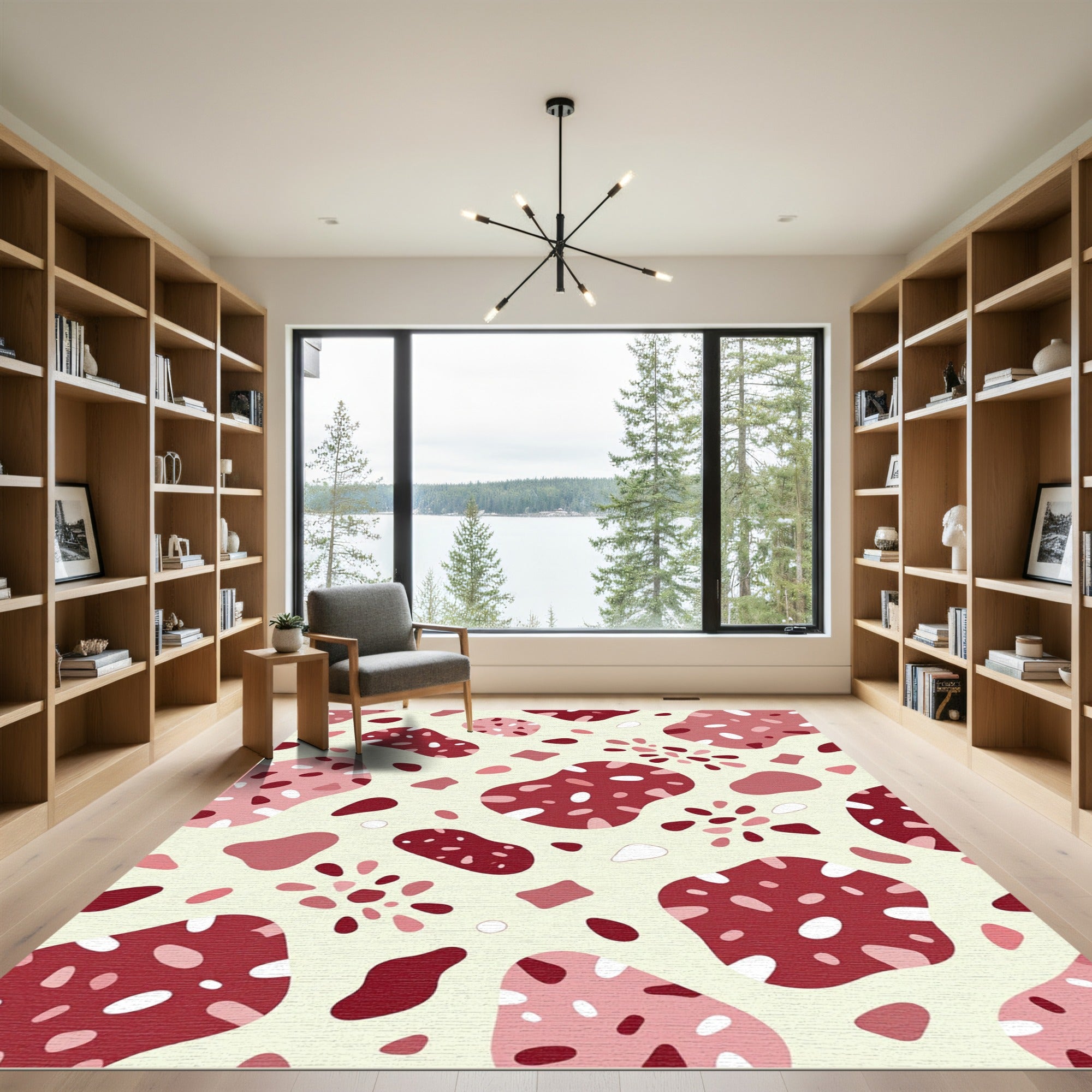 Abstract Red Speckled Organic Shapes Rug