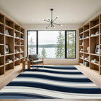 Modern Navy and White Abstract Waves Rug