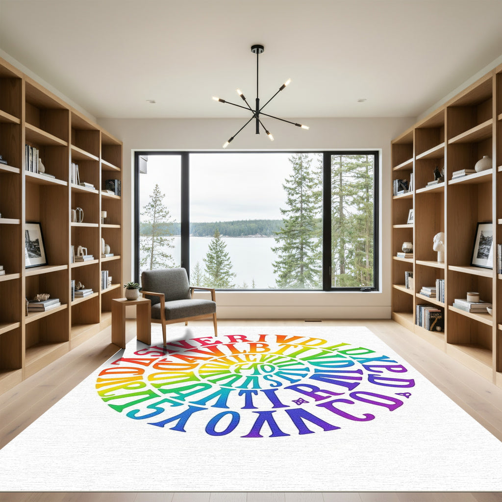 Rainbow Psychedelic Word Spiral Rug