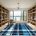 Classic Navy and Azure Plaid Grid Rug