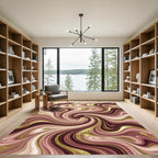 Burgundy and Gold Marble Swirl Rug