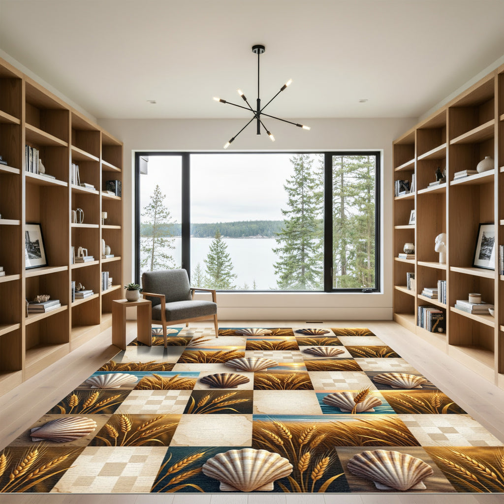 Golden Wheat Seashell Mosaic Rug