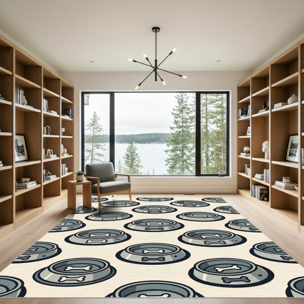 Minimalist Bone Icon Gray Pet Bowl Rug