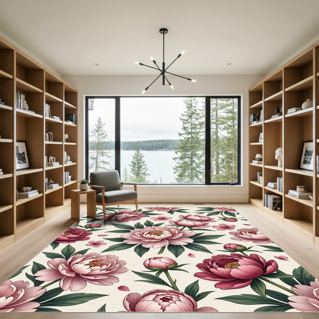 Romantic Pink Floral Peony Medallion Rug