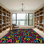 Retro Alphabet And Numbers Scattered Rug